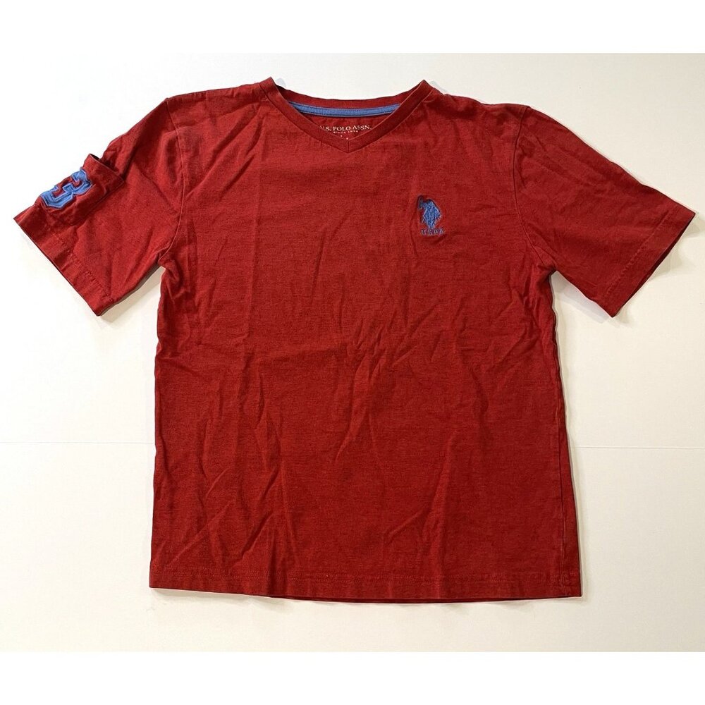 US‎ Polo Assn USPA Boys Logo Tee Shirt Size 14/16 Preppy Y2K Casual Pony V Neck
